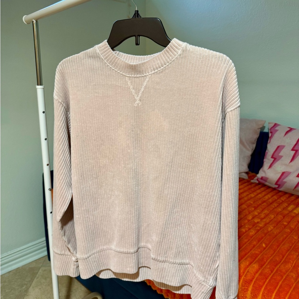 Cream Ribbed Long Sleeve Sweater